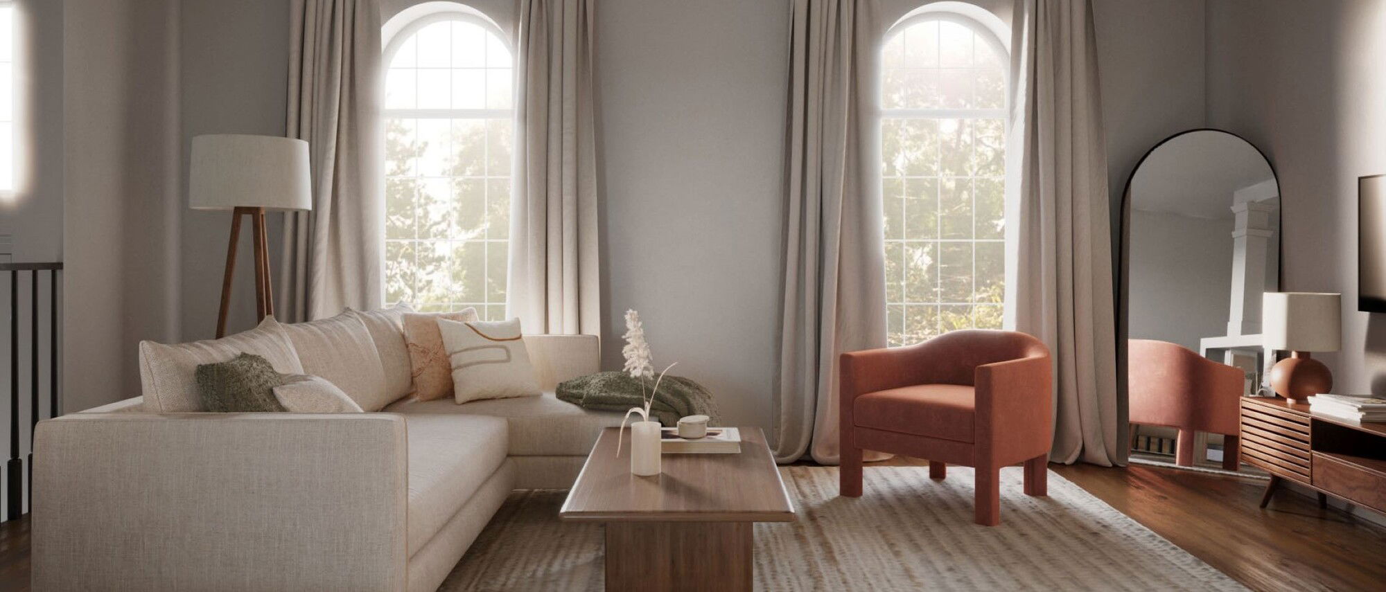 Modern Townhome Living & Dining Room- After Rendering