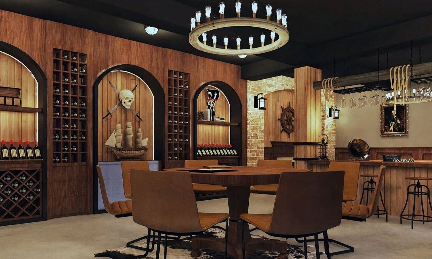 Dark Nautical & Pirate Family Basement Remodel